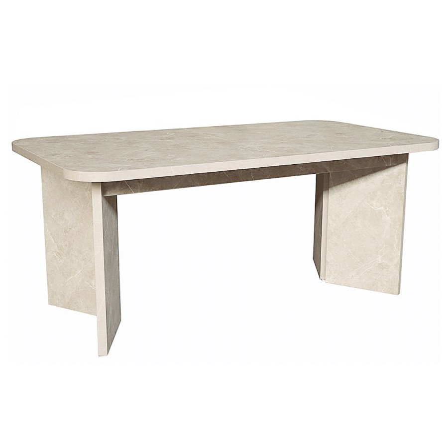 Large Rectangular Beige Marble Effect Extendable Dining Table Set with 6 Mink Velvet Chairs - Seats 6 - Geneva