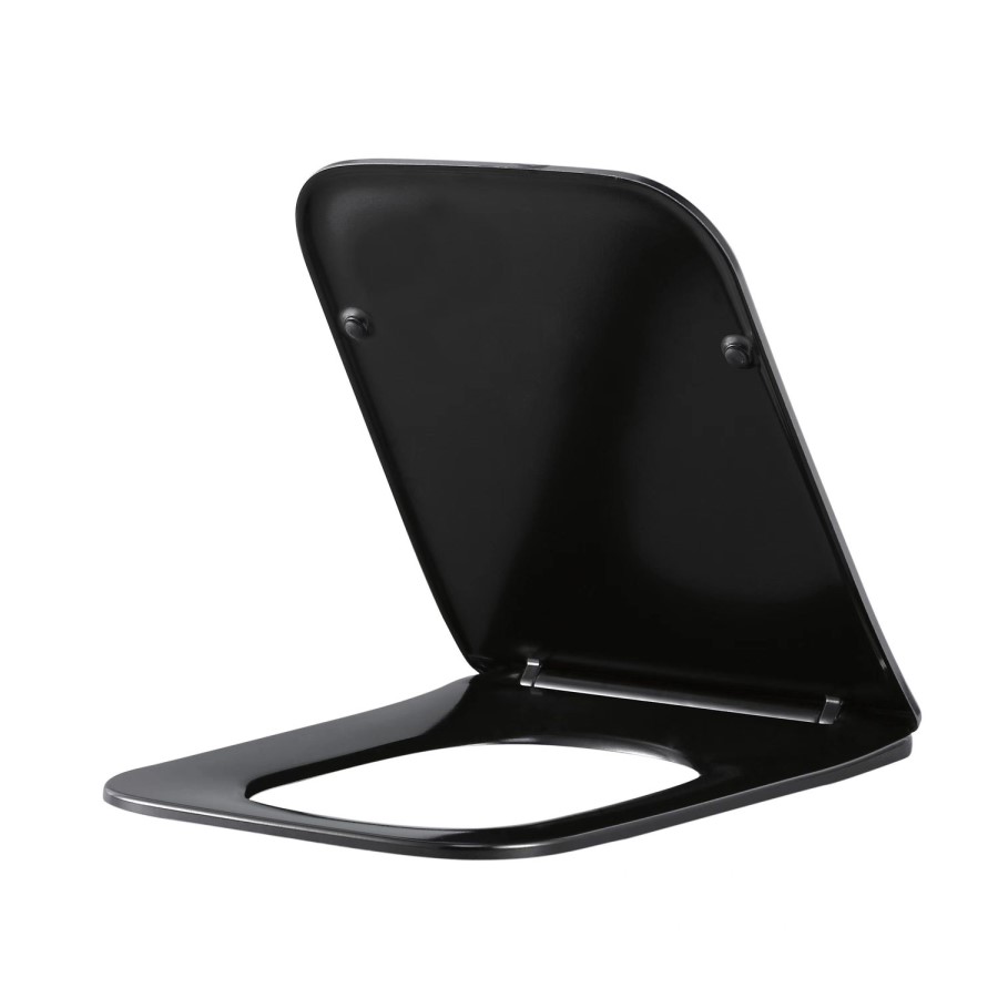 Black Back to Wall Toilet with White Glass Cabinet, Cistern & Pneumatic Dual Flush Button - Albi