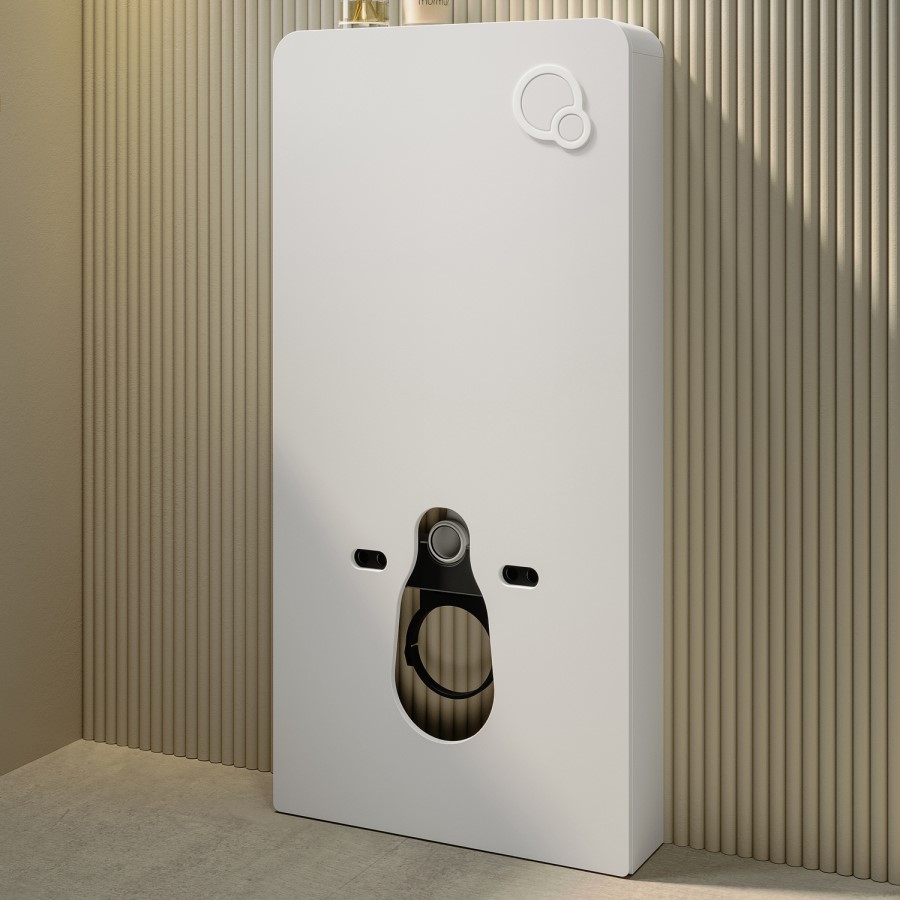 Wall Hung Toilet with White Glass Cabinet, Cistern & Pneumatic Dual Flush Button - Albi