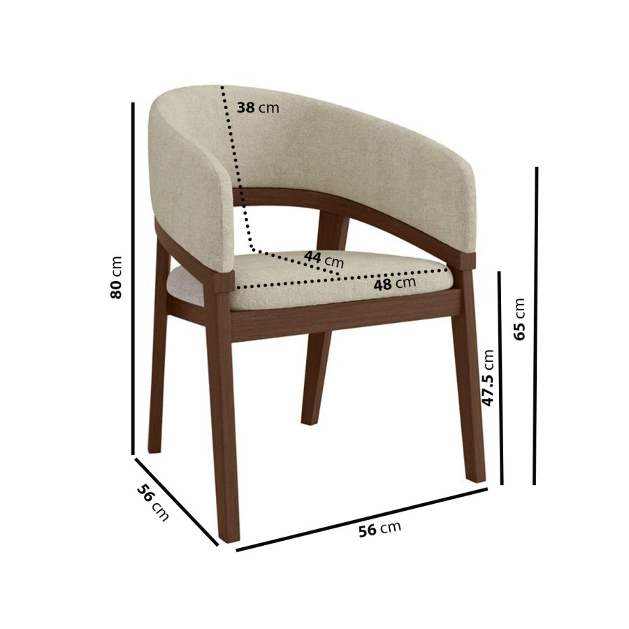 ONLY OPENED - Set of 2 Walnut and Beige Upholstered Curved Dining Chairs - Owen