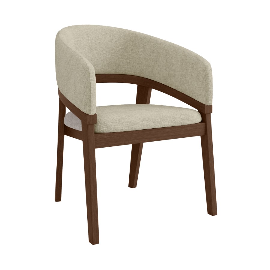 ONLY OPENED - Set of 2 Walnut and Beige Upholstered Curved Dining Chairs - Owen