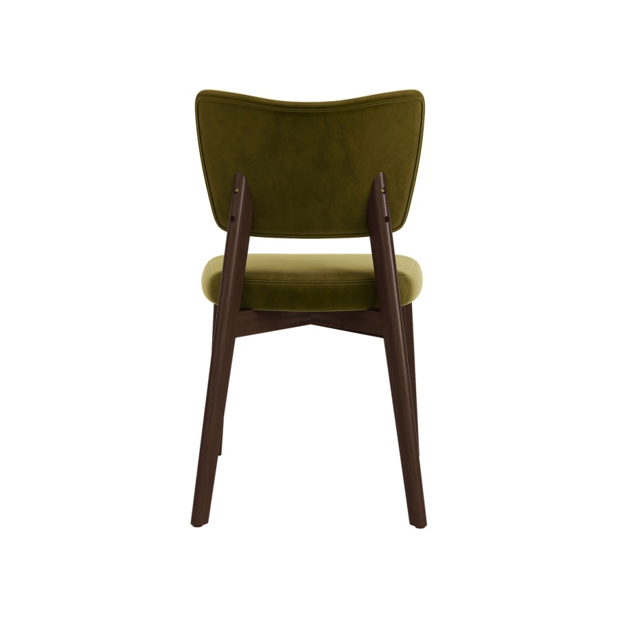 Set of 2 Olive Green Velvet Dining Chairs with Walnut Legs - Greta