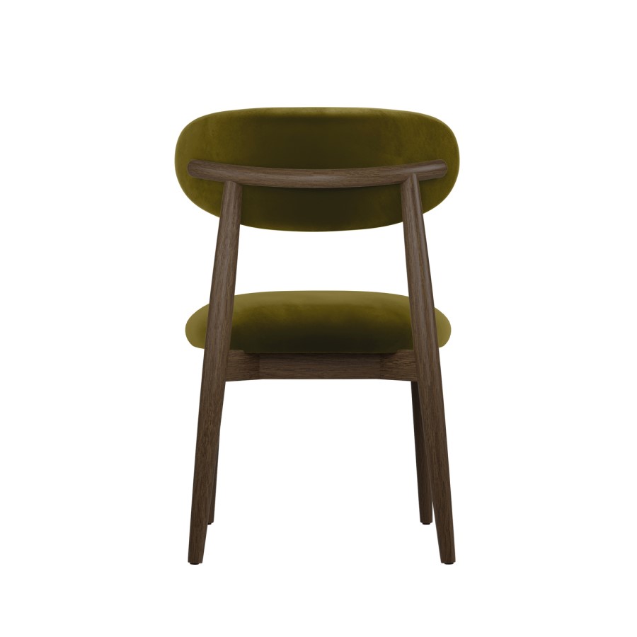 Set of 6 Walnut and Olive Green Velvet Curved Dining Chairs with Solid Wood Open Back - Kori