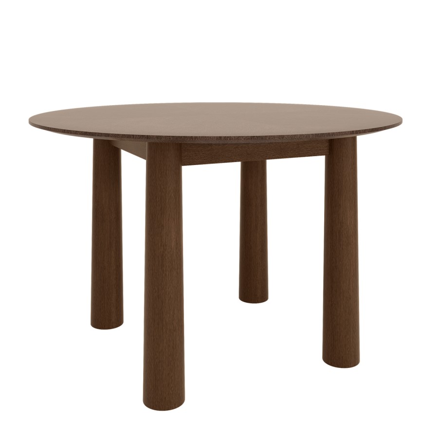 Round Walnut Dining Table Set with 4 Green Upholstered Chairs - Seats 4 - Hana