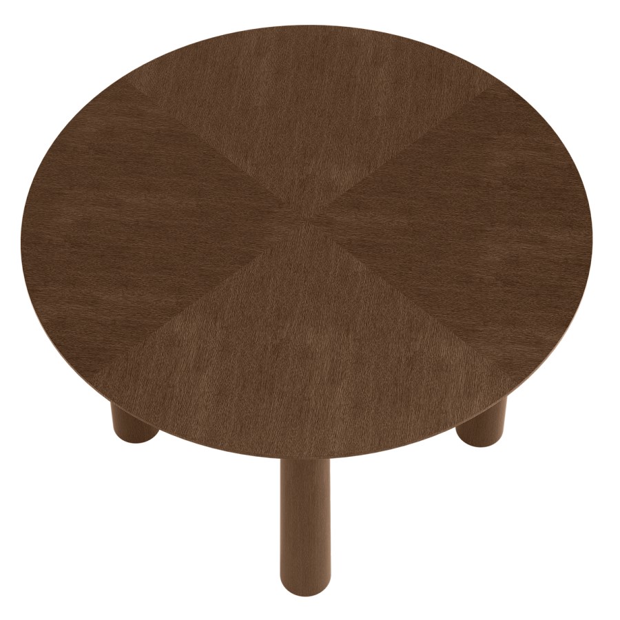 Round Walnut Dining Table Set with 4 Green Upholstered Chairs - Seats 4 - Hana