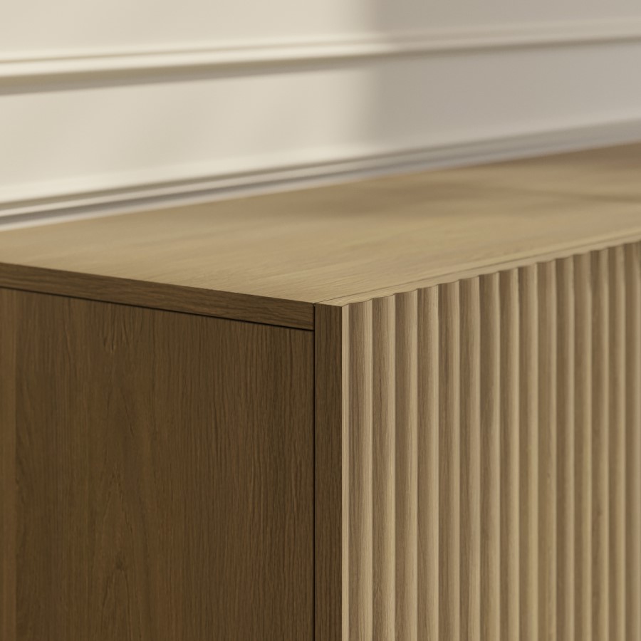 Multifunctional Large Oak Ribbed Floating TV Stand with Storage - TV's up to 85" - Hazel