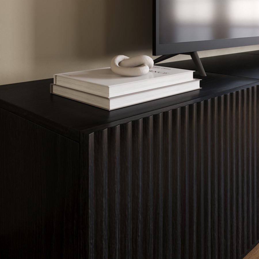 Multifunctional Black Ribbed Floating TV Stand - TV's up to 75" - Hazel