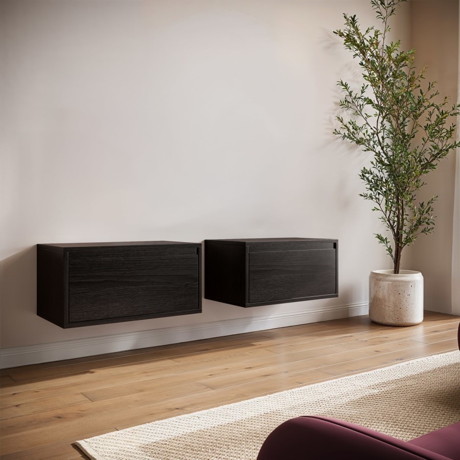 Small Black Floating Wall Mounted TV Stand - TV's up to 55" - Hiro