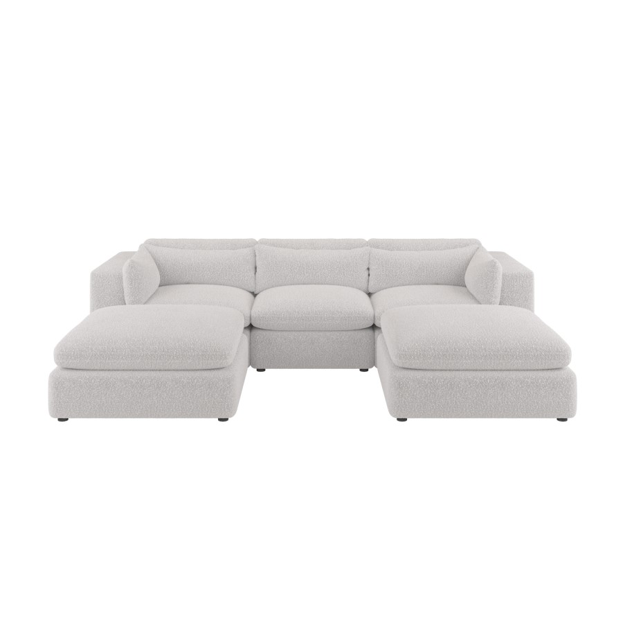 Beige Boucle 5 Seater U-Shape Sofa - Hudson