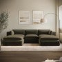 Khaki Green Velvet 5 Seater U-Shape Sofa - Hudson