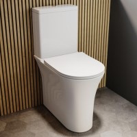 Close Coupled Closed Back Comfort Height Toilet with Soft Close Seat and Chrome Push Button - Indiana
