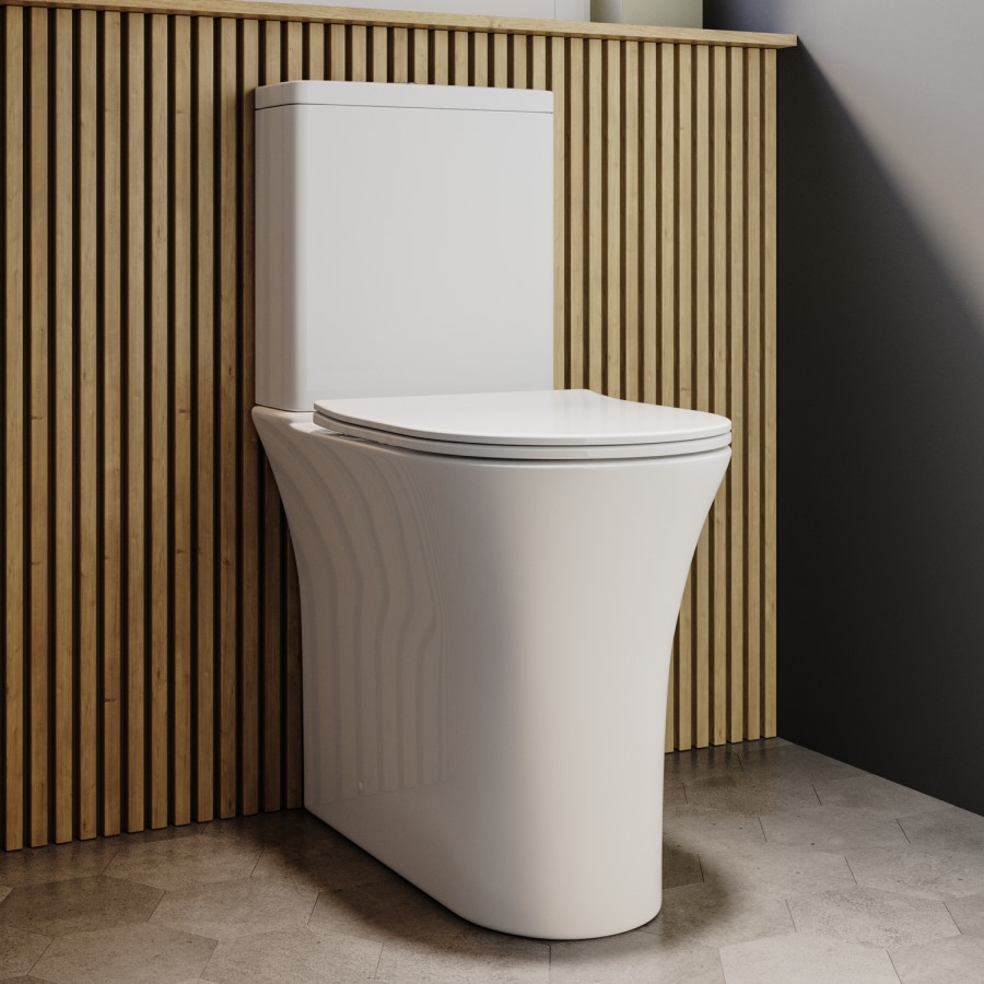 Close Coupled Closed Back Comfort Height Toilet with Soft Close Seat and Chrome Push Button - Indiana