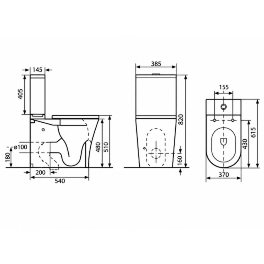 Close Coupled Closed Back Comfort Height Toilet with Soft Close Seat and Black Push Button - Indiana