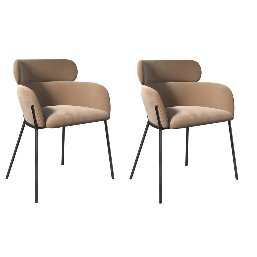 ONLY OPENED - Set of 2 Beige Velvet Curved Dining Chairs - Isla