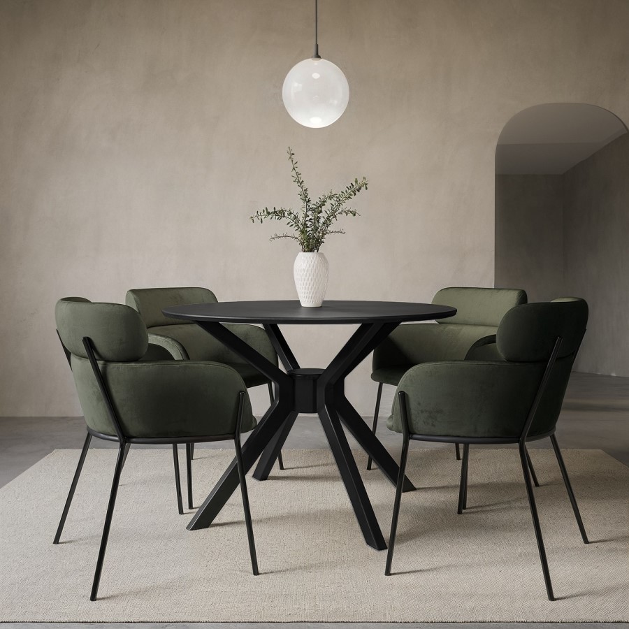 Set of 4 Green Velvet Curved Dining Chairs - Isla