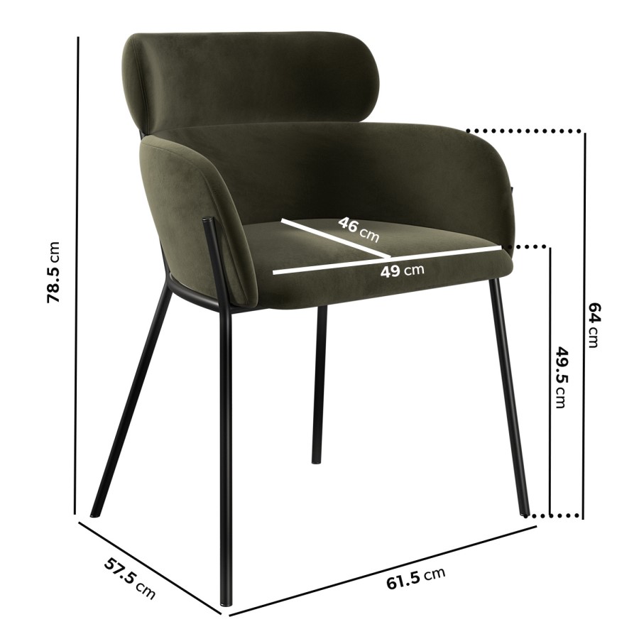 Set of 6 Green Velvet Curved Dining Chairs - Isla