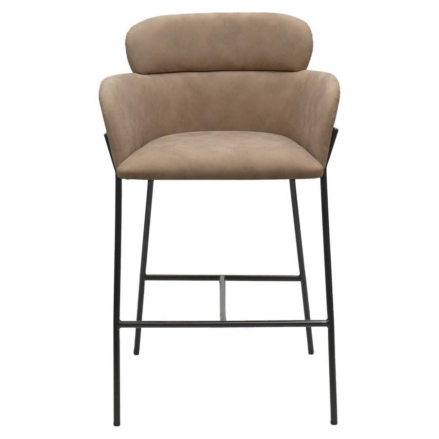 Beige Faux Leather Curved Kitchen Stool with Back - Isla