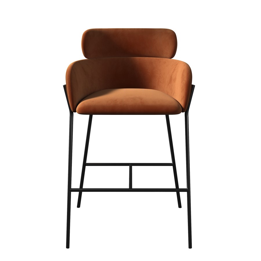 ONLY OPENED - Burnt Orange Velvet Curved Kitchen Stool with Back - Isla