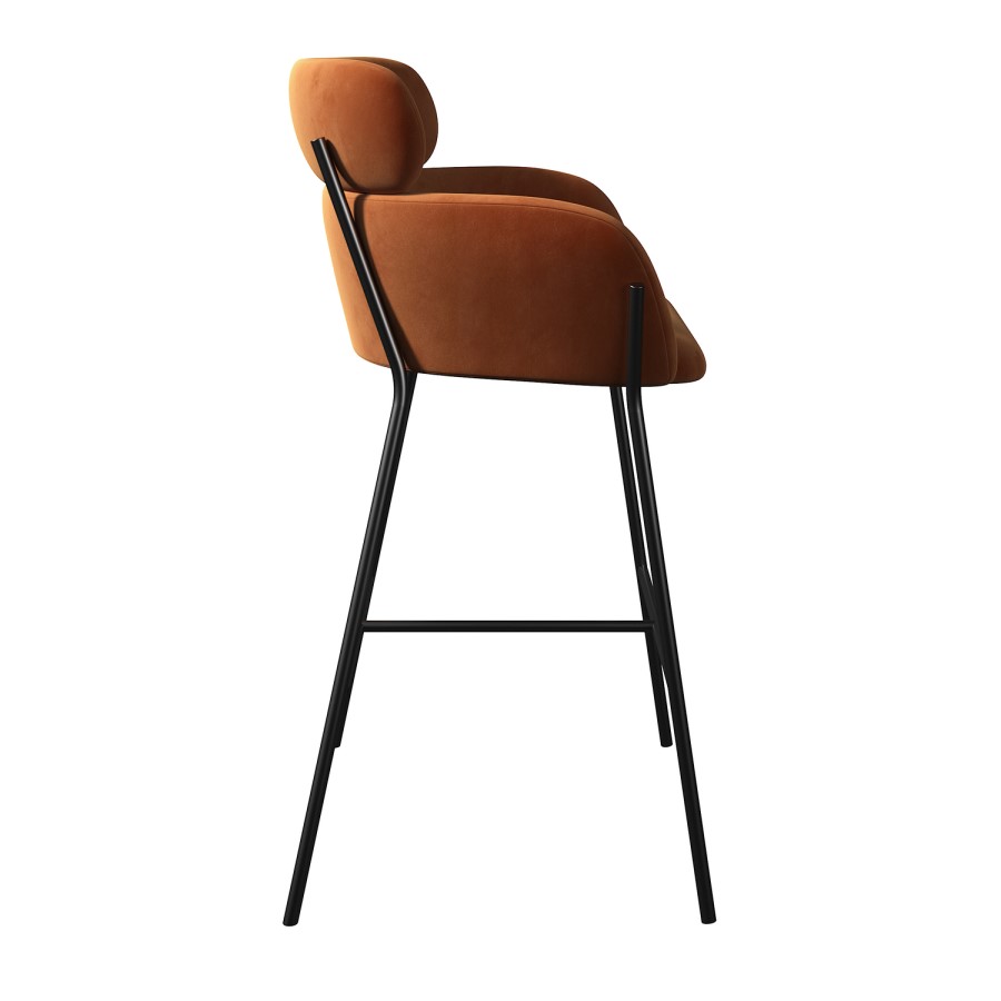 ONLY OPENED - Burnt Orange Velvet Curved Kitchen Stool with Back - Isla
