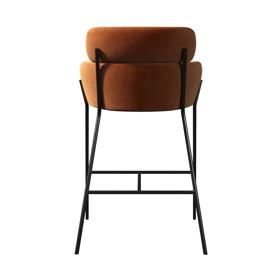 ONLY OPENED - Burnt Orange Velvet Curved Kitchen Stool with Back - Isla