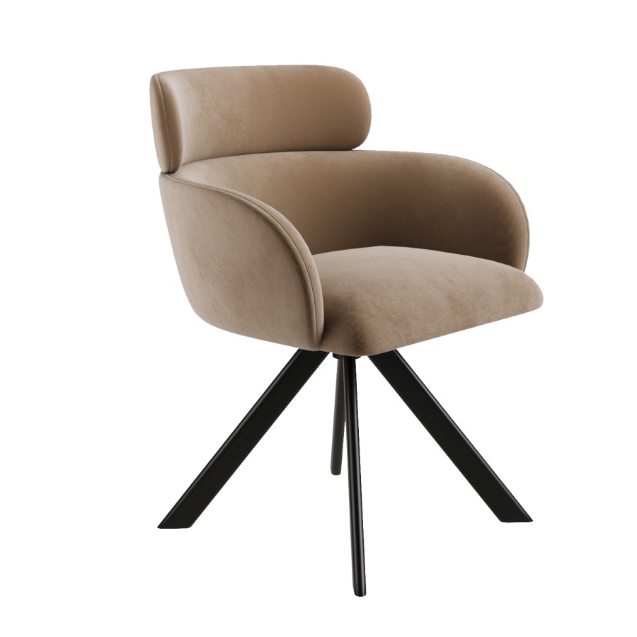 Set of 4 Beige Velvet Curved Swivel Dining Chairs - Isla
