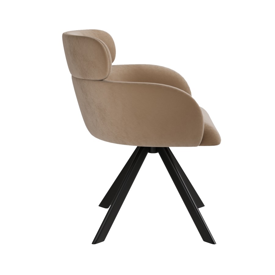 Set of 4 Beige Velvet Curved Swivel Dining Chairs - Isla