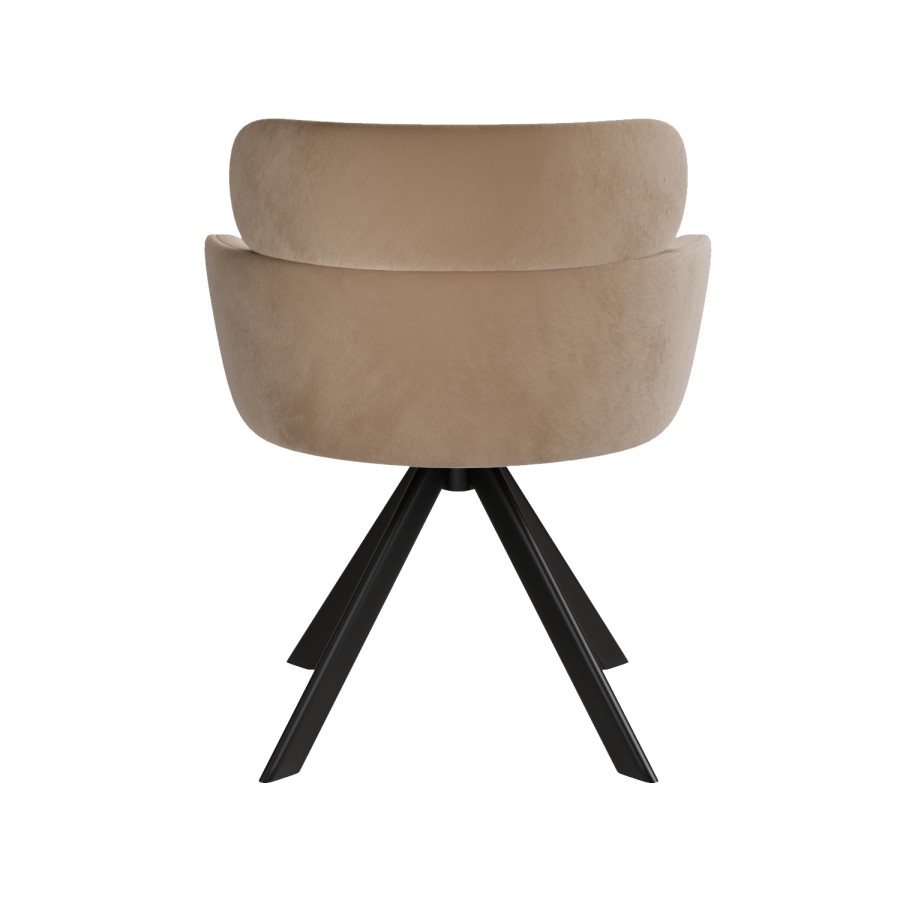 Set of 4 Beige Velvet Curved Swivel Dining Chairs - Isla
