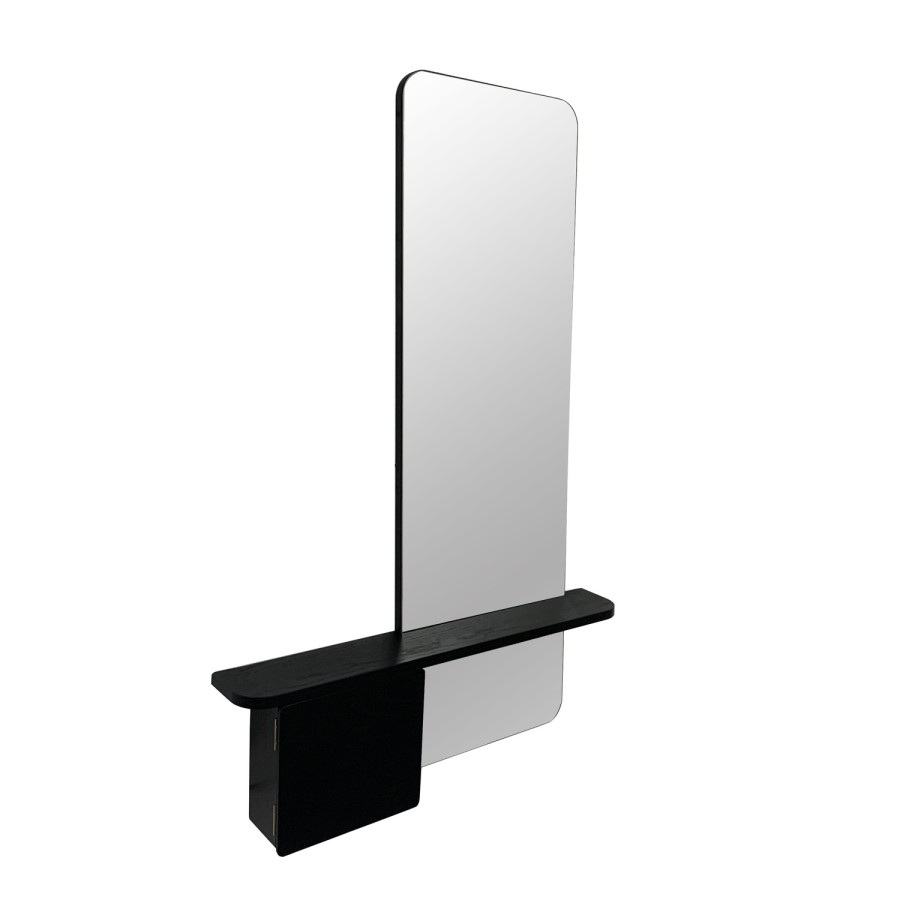 Black Oak Full Length Wall Mirror with Storage - Izzi