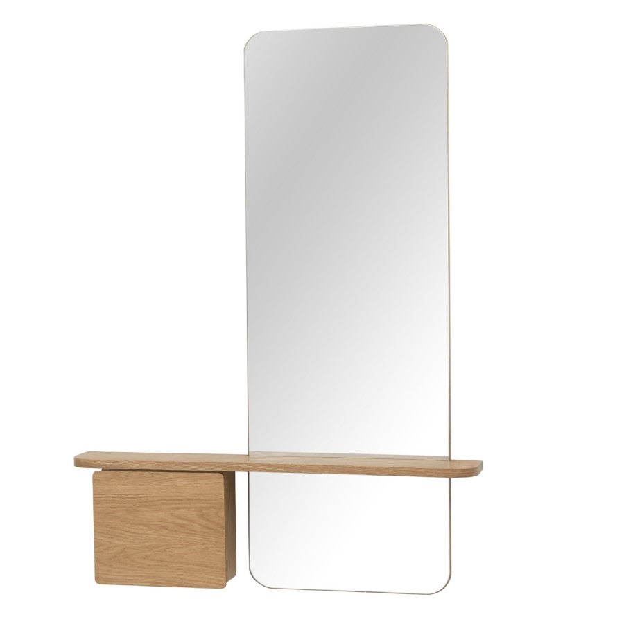 Oak Full Length Wall Mirror with Storage - Izzi