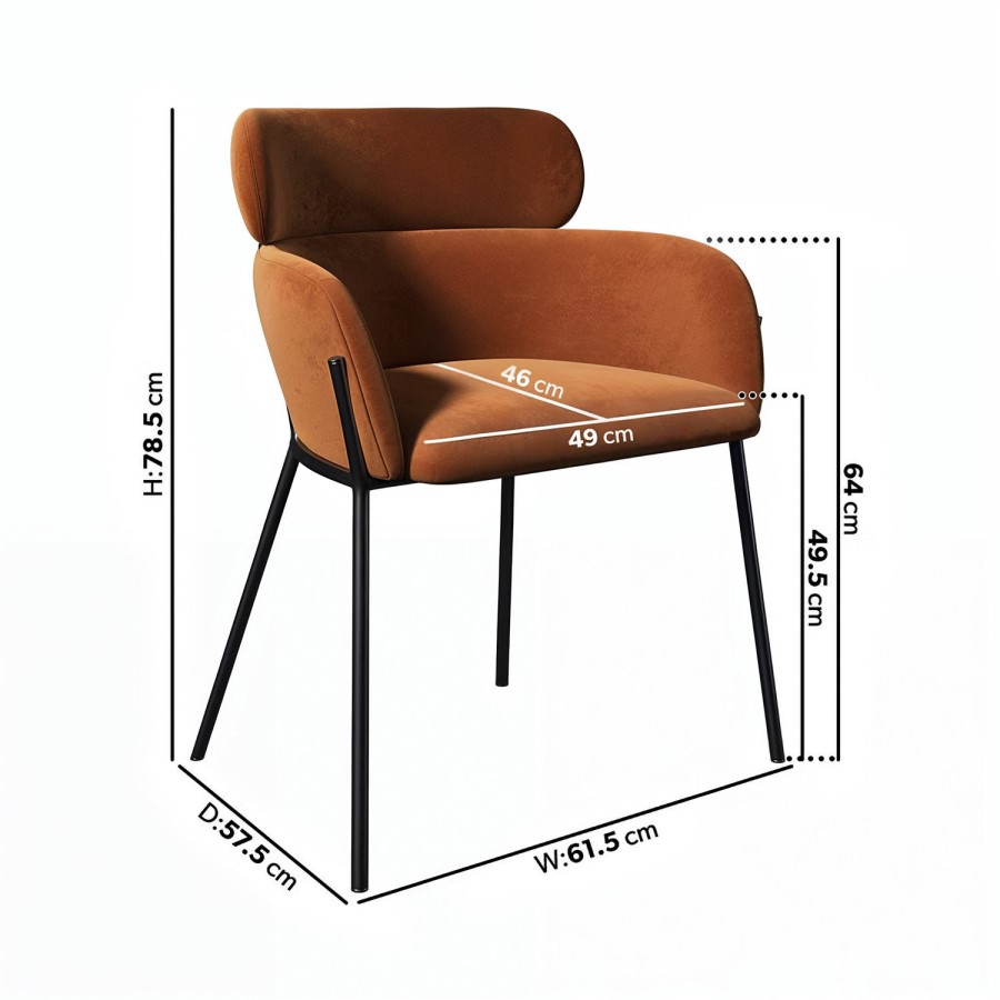Large Rectangular Black Oak Extendable Dining Table Set with 6 Burnt Orange Velvet Chairs - Seats 6 - Jarel