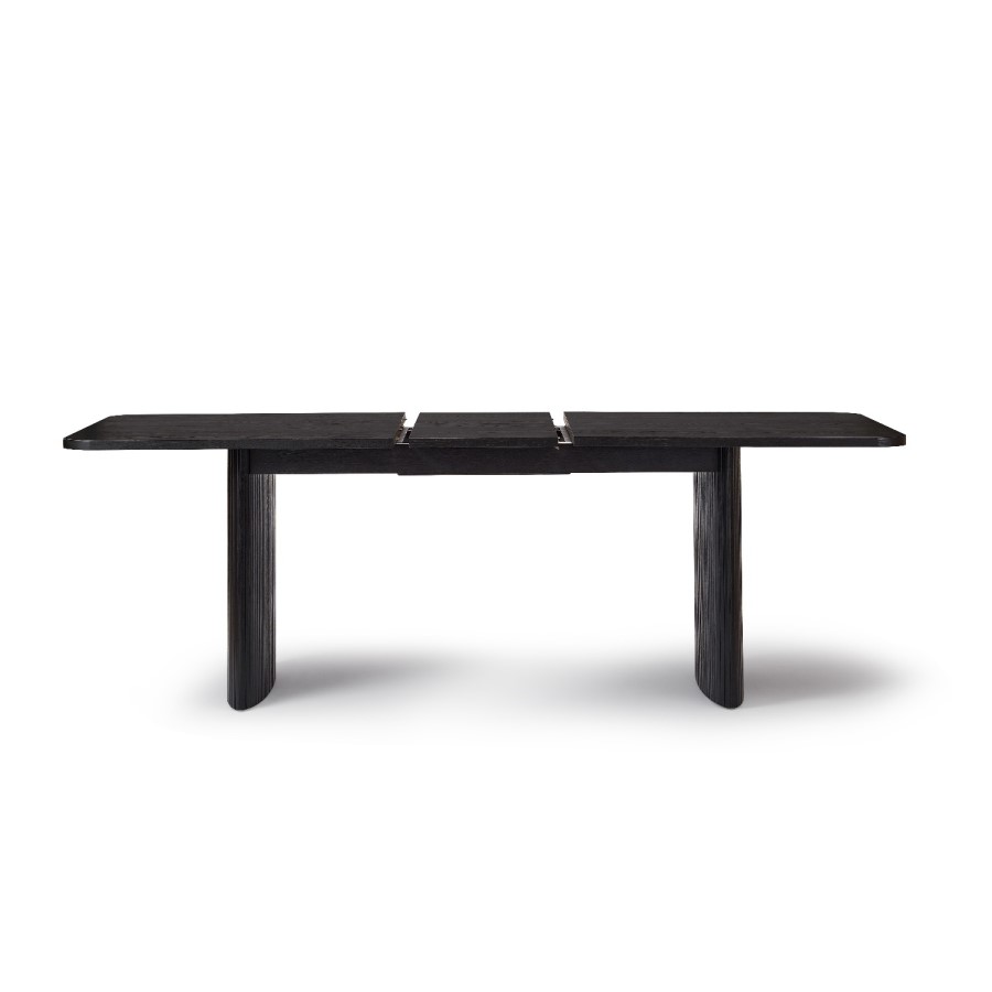 Large Rectangular Black Oak Extendable Dining Table Set with 6 Burnt Orange Velvet Chairs - Seats 6 - Jarel