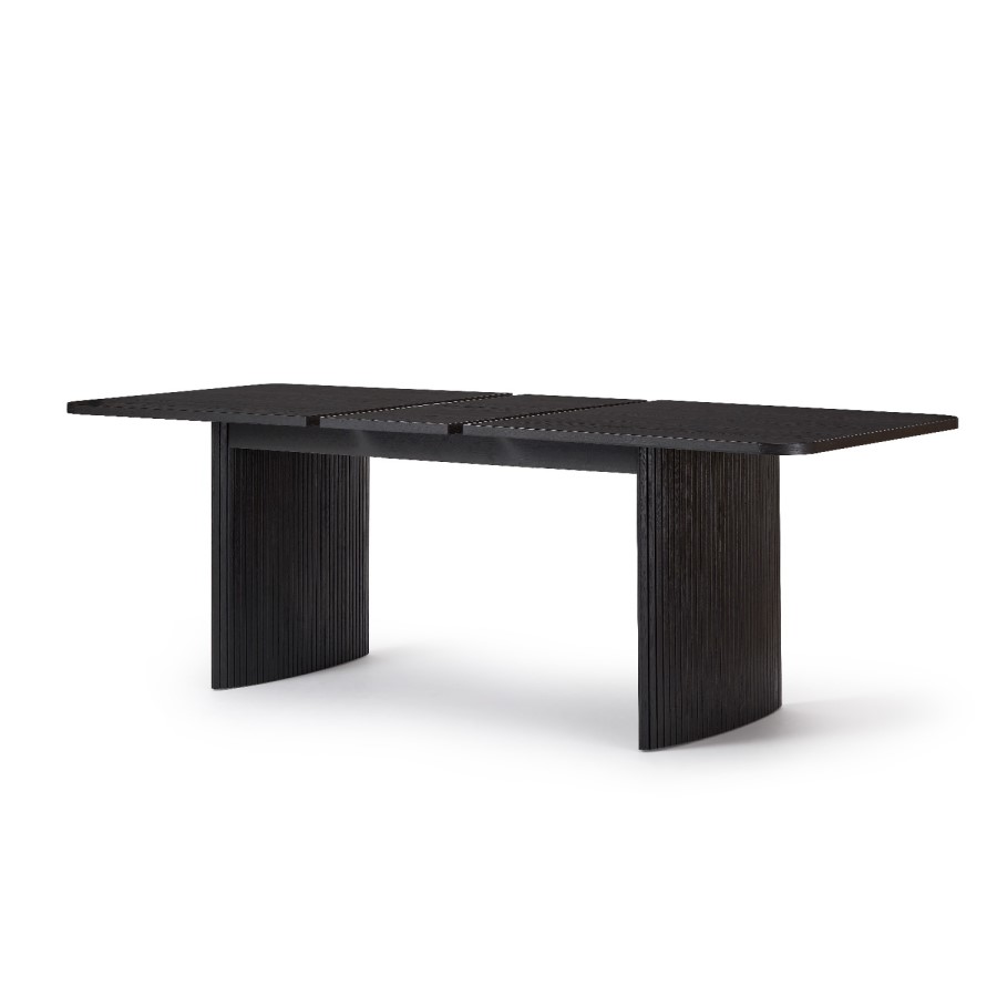 Large Rectangular Black Oak Extendable Dining Table Set with 6 Burnt Orange Velvet Chairs - Seats 6 - Jarel