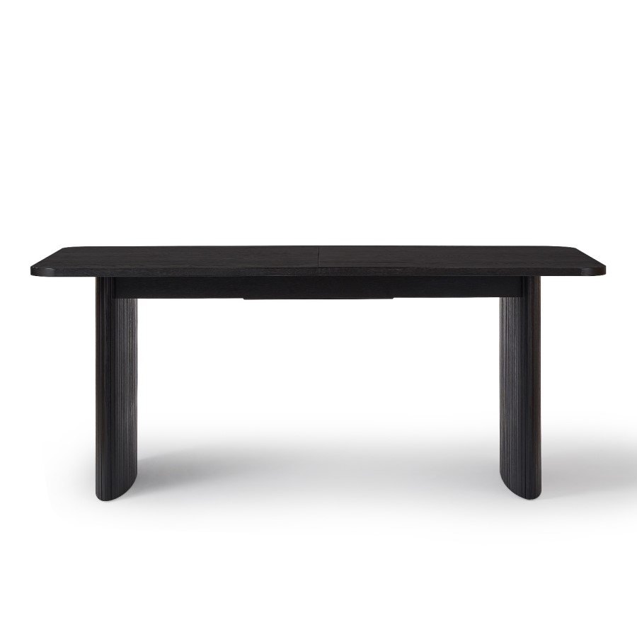 Large Rectangular Black Oak Extendable Dining Table Set with 6 Burnt Orange Velvet Chairs - Seats 6 - Jarel