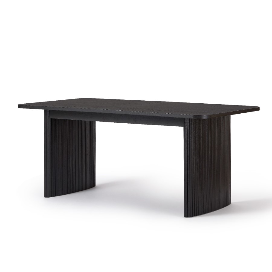 Large Rectangular Black Oak Extendable Dining Table Set with 6 Burnt Orange Velvet Chairs - Seats 6 - Jarel