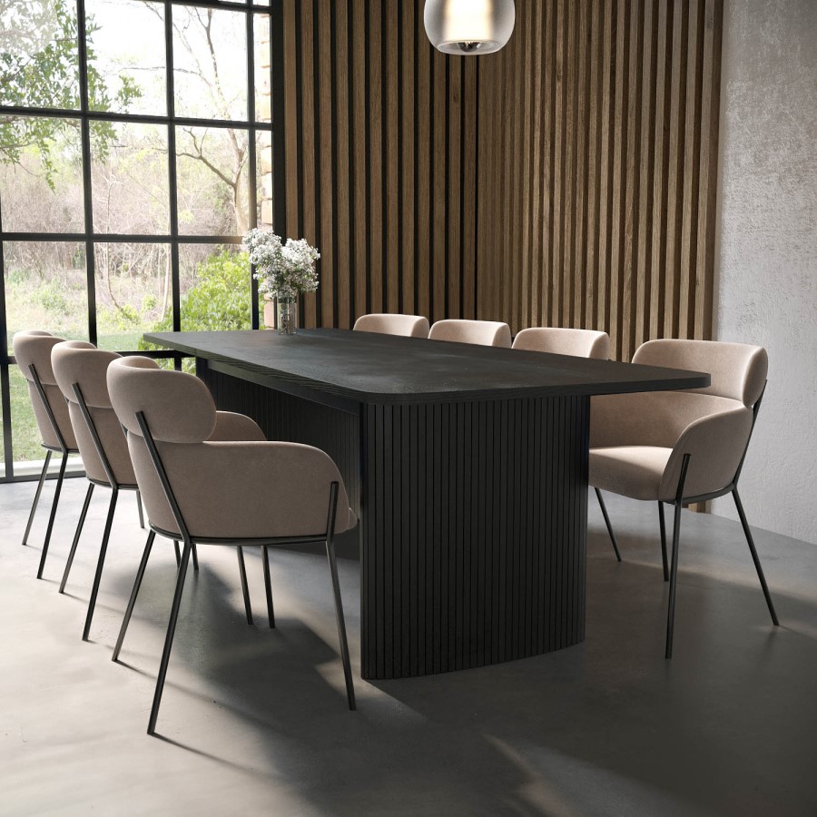 ONLY OPENED - Set of 2 Beige Velvet Curved Dining Chairs - Isla