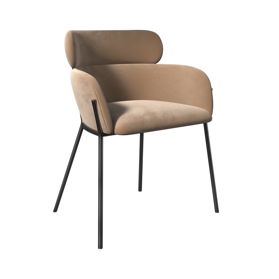 ONLY OPENED - Set of 2 Beige Velvet Curved Dining Chairs - Isla