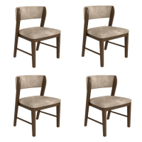 Set of 4 Beige PU Curved Back Wooden Dining Chairs with Walnut Finish Legs - June