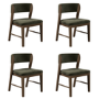 Set of 4 Green Velvet Curved Back Wooden Dining Chairs with Walnut Finish Legs - June