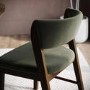 Set of 6 Green Velvet Curved Back Wooden Dining Chairs with Walnut Finish Legs - June