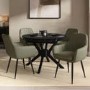Round to Oval Black Extendable Dining Table Set with 4 Sage Green Faux Leather Chairs - Seats 4 - Karie