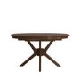 Large Round to Oval Walnut Extendable Dining Table Set with 6 Beige Faux Leather Chairs - Seats 6 - Karie