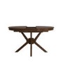 Large Round to Oval Walnut Extendable Dining Table Set with 6 Beige Faux Leather Chairs - Seats 6 - Karie