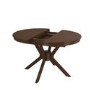 Large Round to Oval Walnut Extendable Dining Table Set with 6 Beige Faux Leather Chairs - Seats 6 - Karie