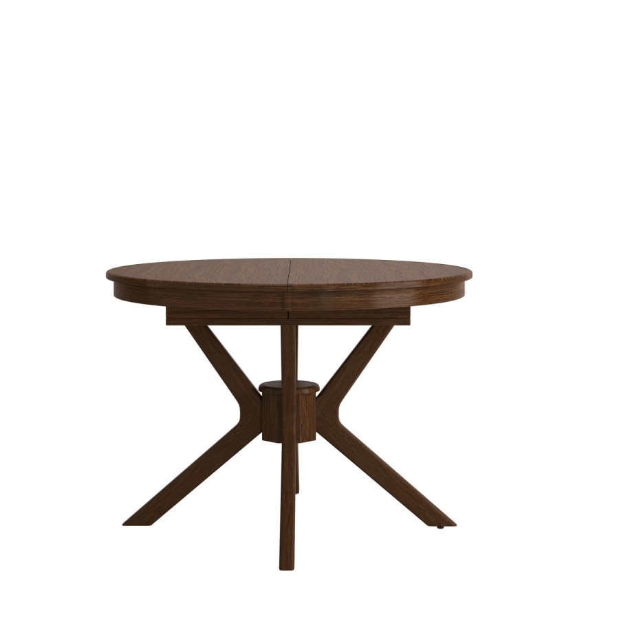 Large Round to Oval Walnut Extendable Dining Table Set with 6 Beige Faux Leather Chairs - Seats 6 - Karie
