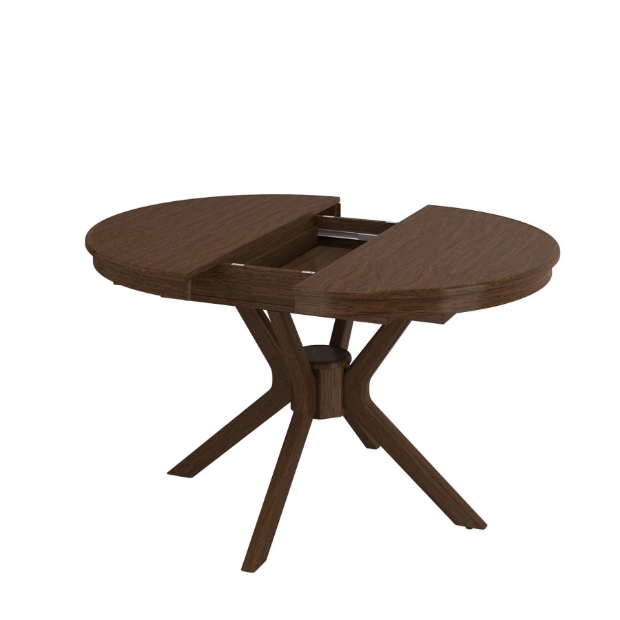 Large Round to Oval Walnut Extendable Dining Table Set with 6 Beige Faux Leather Chairs - Seats 6 - Karie