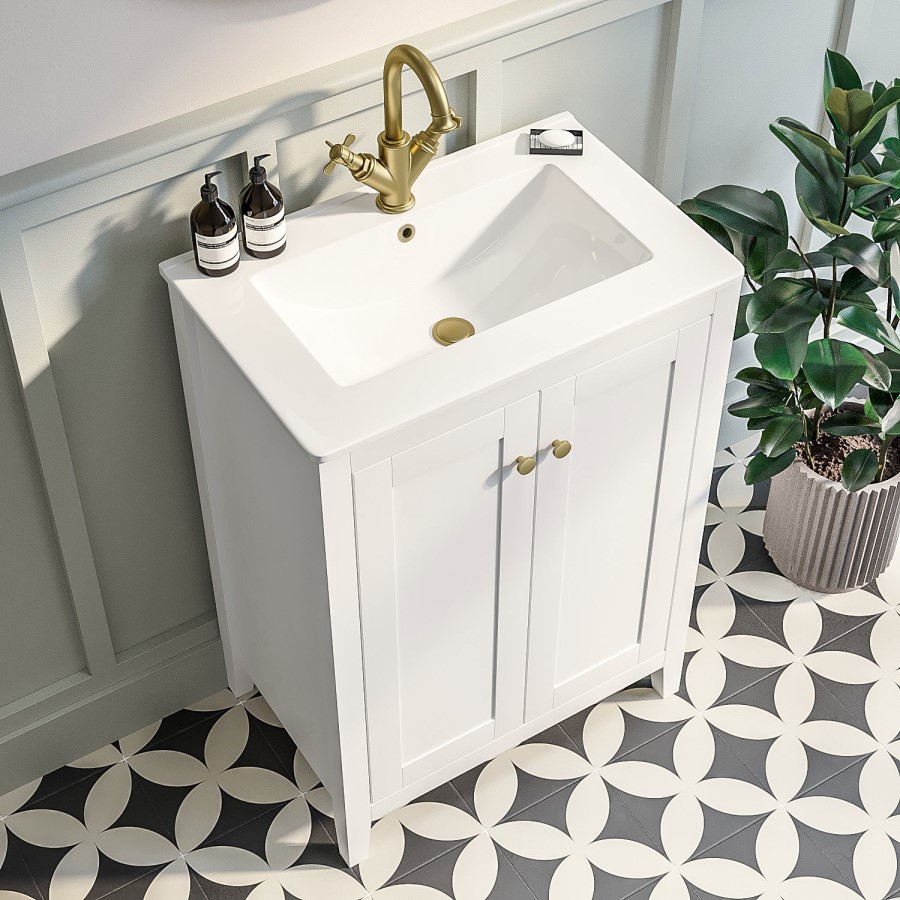 600mm White Freestanding Vanity Unit with Basin - Kinsley