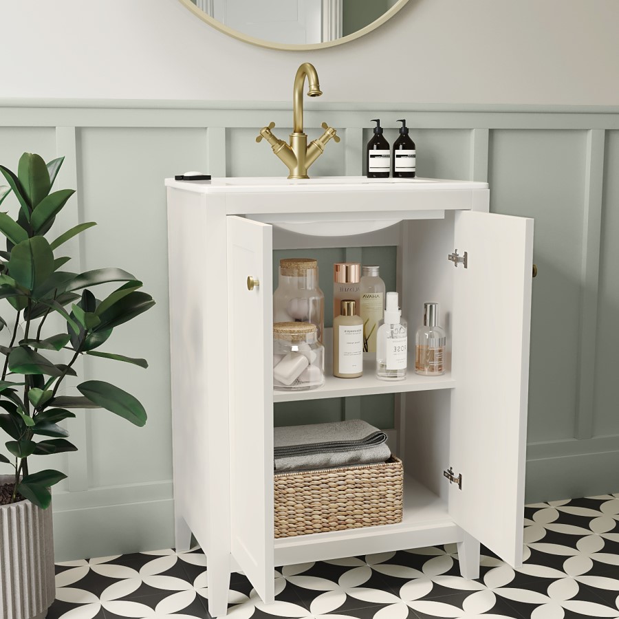 600mm White Freestanding Vanity Unit with Basin - Kinsley