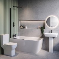 Black Freestanding Left Hand Shower Bath Suite with Toilet and Basin - Kona
