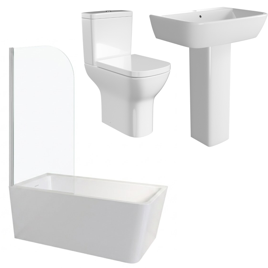 Chrome Freestanding Left Hand Shower Bath Suite with Toilet and Basin - Kona