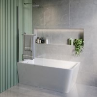Freestanding Single Ended Left Hand Corner Shower Bath with Chrome Bath Screen with Towel Rail 1500 x 740mm - Kona